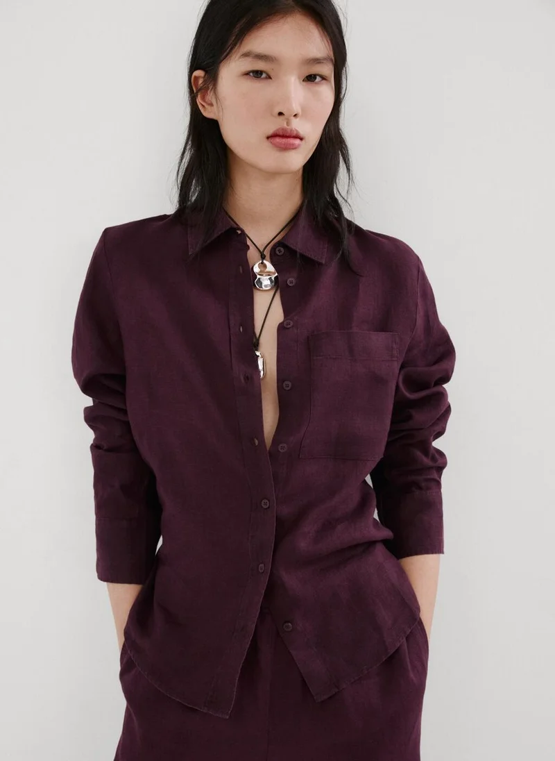 MANGO Pocket linen shirt