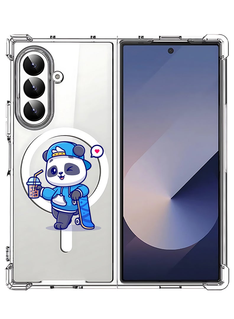 Theodor Magnetic Case for Samsung Galaxy Z Fold 7 Compatible with MagSafe Wireless Charging, Shockproof Phone Bumper Cover Panda having Drink - Image 1
