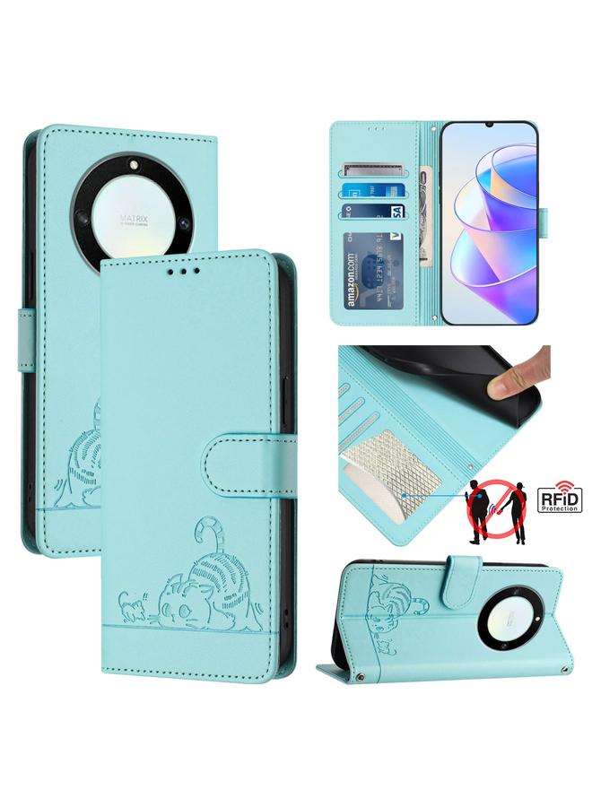 S-TOP Case For Honor X40 5G/X9a 5G/Magic5 Lite Cat Rat Embossed Pattern RFID Leather Phone Case with Lanyard - Image 1
