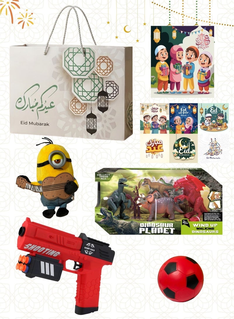 Dinosaur Planet Eid Mubarak Kids Gift Set with Dinosaur Toy, Mini Backpack, Action Figures and Eid Sticker Pack of 5 - Image 1