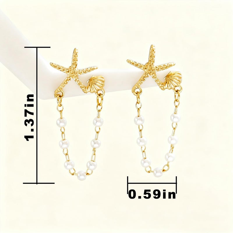 Nanafast Starfish Earrings for Women Pearl Drop Seashell Earrings, Tropical Beach Ocean Dangle, Summer Vacation Beach Jewelry Gifts-gold - Image 3