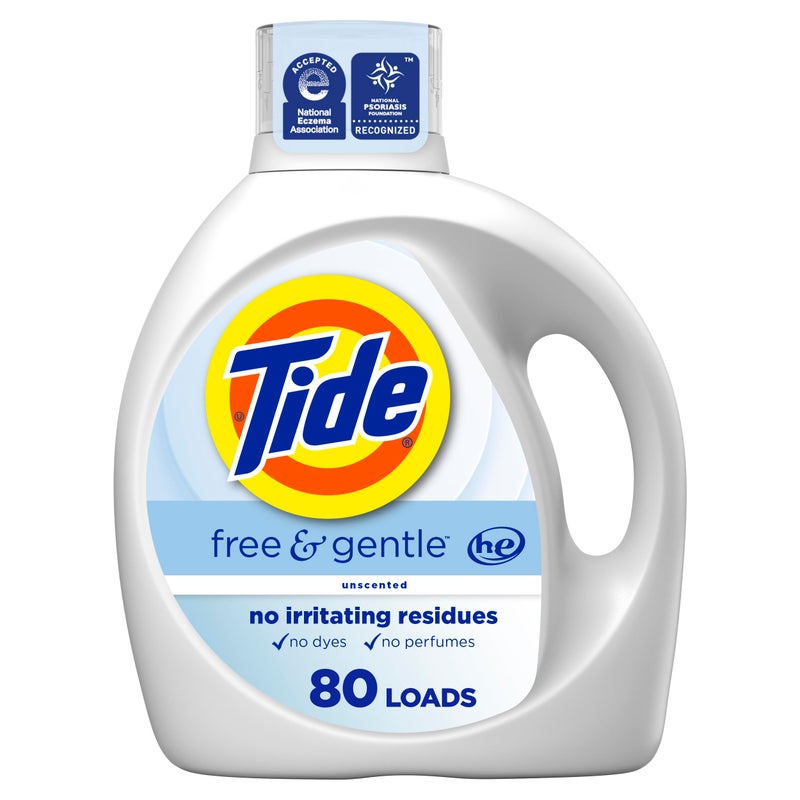 Tide Free & Gentle Liquid Laundry Detergent, 80 Loads, 105 fl oz, Tide Laundry Detergent, Clean Laundry Detergent - Image 1