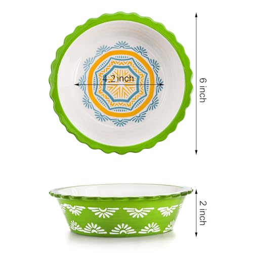 Coloch 4 Pack Ceramic Mini Pie Pan with Fluted Rim 6 Inch Round Pie Plate Colorful Floral Pie Tins Tiny Serving Bowl for Dessert Candies Baking Dishwasher and Microwave Oven Safe - Image 3