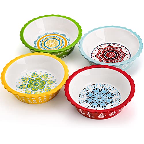 Coloch 4 Pack Ceramic Mini Pie Pan with Fluted Rim 6 Inch Round Pie Plate Colorful Floral Pie Tins Tiny Serving Bowl for Dessert Candies Baking Dishwasher and Microwave Oven Safe - Image 1