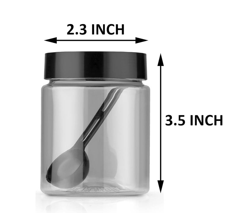 HAPPI Multipurpose Unbreakable Plastic Transparent Storage Containers For Kitchen Airtight Masala Box Dabba Spice, Cereal, Dry Fruits Spice Box 250 Ml Round With Spoons (Set Of 8 Pcs), Black - Image 5