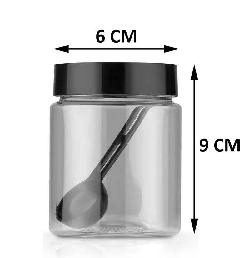 HAPPI Multipurpose Unbreakable Plastic Transparent Storage Containers For Kitchen Airtight Masala Box Dabba Spice, Cereal, Dry Fruits Spice Box 250 Ml Round With Spoons (Set Of 8 Pcs), Black - Image 4