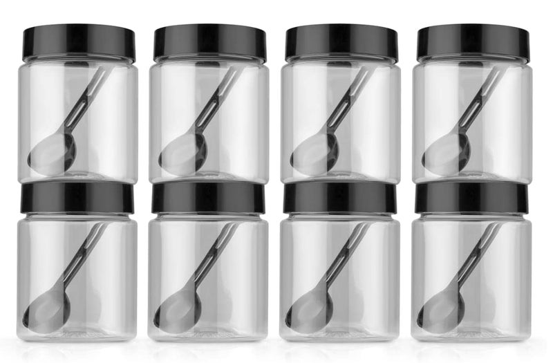 HAPPI Multipurpose Unbreakable Plastic Transparent Storage Containers For Kitchen Airtight Masala Box Dabba Spice, Cereal, Dry Fruits Spice Box 250 Ml Round With Spoons (Set Of 8 Pcs), Black - Image 2