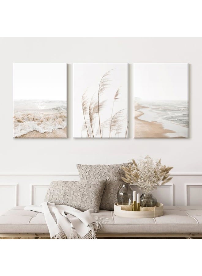 Joocrise Beach Wall Art Boho Prints Coastal Canvas Wall Art Beach Pictures Pampas Grass Ocean Poster Plant Landscape Beach Scene Artwork for Living Room Bedroom Decor 16x24x3 Inch Wrapped Canvas - Image 4