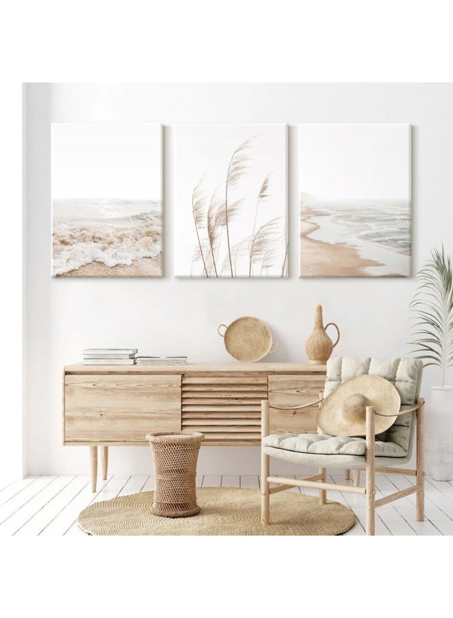 Joocrise Beach Wall Art Boho Prints Coastal Canvas Wall Art Beach Pictures Pampas Grass Ocean Poster Plant Landscape Beach Scene Artwork for Living Room Bedroom Decor 16x24x3 Inch Wrapped Canvas - Image 5