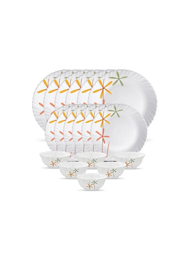 La Opala Novo Collection Opal Glass Crockery | for Family of 6 | Dinner Set 18 pcs Autumn Flower | Plates & Bowls for Dining | Microwave Safe | 100% Vegetarian | Extra Strong | Light & White - Image 1