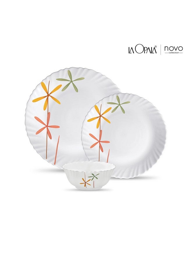 La Opala Novo Collection Opal Glass Crockery | for Family of 6 | Dinner Set 18 pcs Autumn Flower | Plates & Bowls for Dining | Microwave Safe | 100% Vegetarian | Extra Strong | Light & White - Image 2