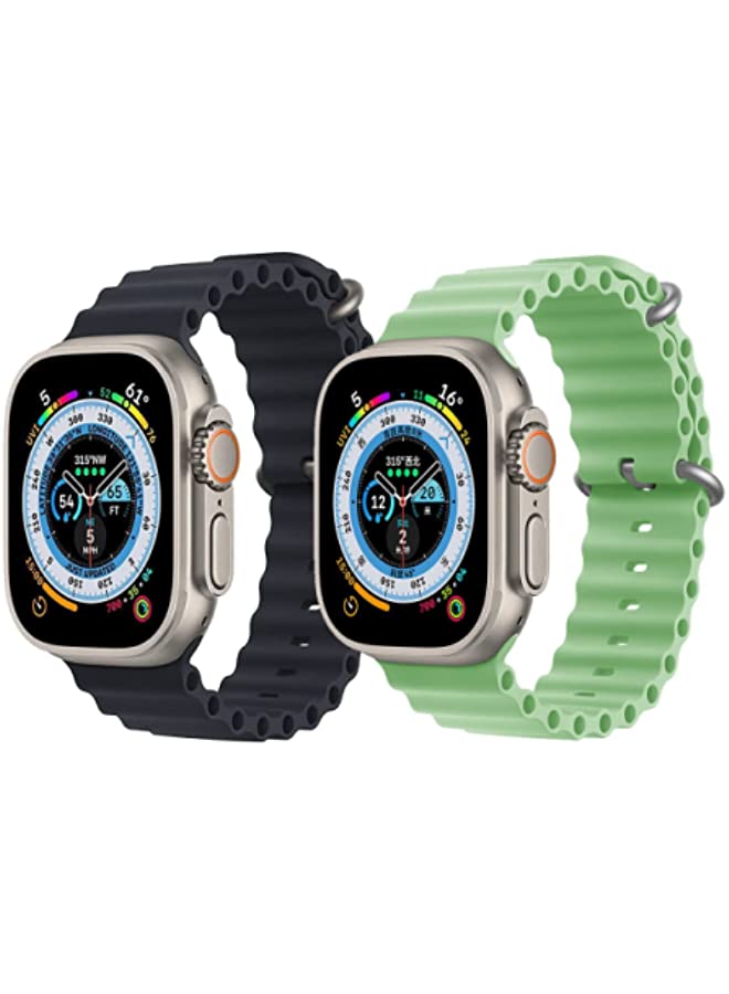 IAF Silicone Ocean Band Strap for Apple Watch 38/40/41mm Black/Mint Green Set of 2