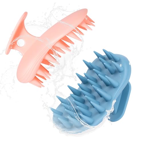 PHOVSUV 2pcs Shampoo Brush Hair Scalp Massager,100% Silicone Scalp Scrubber,Scalp Exfoliator for Stress Relax Hair Growth(Blue+Orange) - Image 1