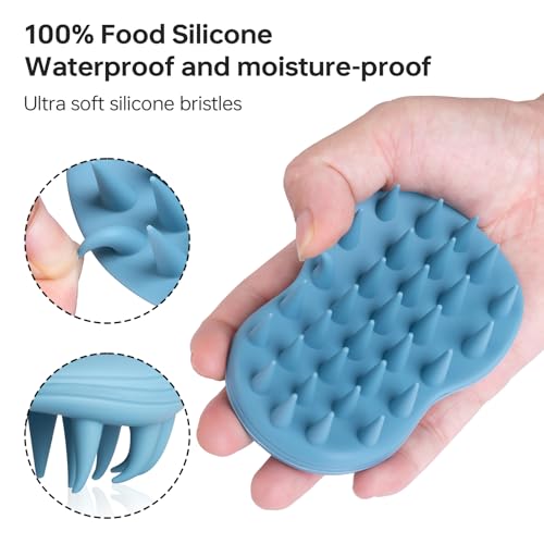 PHOVSUV 2pcs Shampoo Brush Hair Scalp Massager,100% Silicone Scalp Scrubber,Scalp Exfoliator for Stress Relax Hair Growth(Blue+Orange) - Image 3
