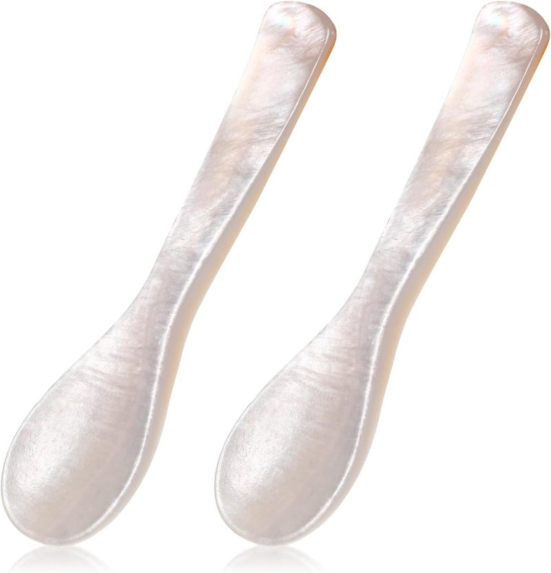 Ajcotahm 2Pcs Caviar Spoons, 3.5 Inch Mother of Pearl Spoon Hand Craft Shell Spoon for Caviar, Ice Cream, Eggs, Coffee, Salt, Jam, Restaurant Serving - Image 1