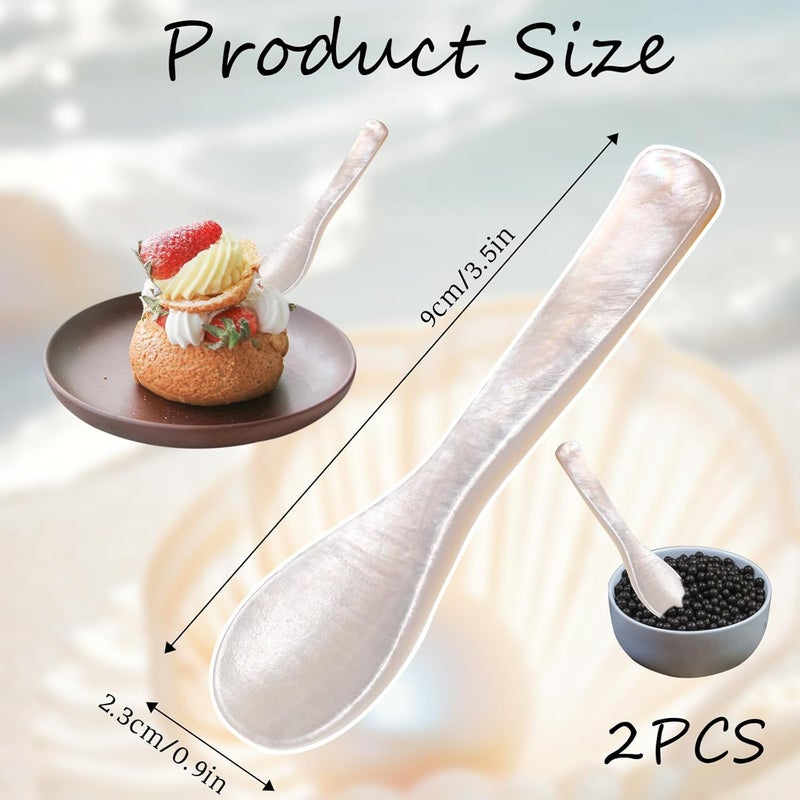 Ajcotahm 2Pcs Caviar Spoons, 3.5 Inch Mother of Pearl Spoon Hand Craft Shell Spoon for Caviar, Ice Cream, Eggs, Coffee, Salt, Jam, Restaurant Serving - Image 2