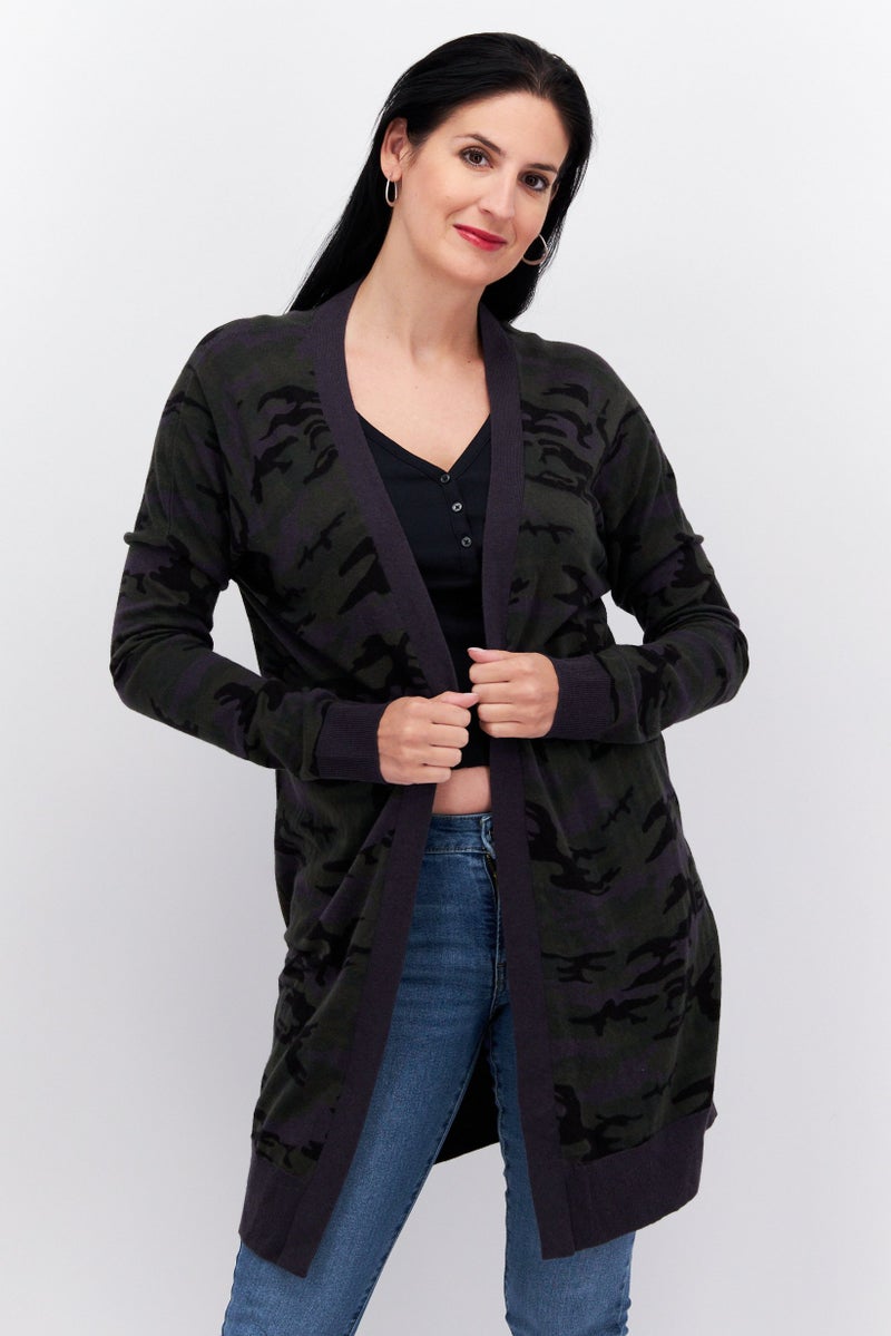 Sanctuary Women Open Front Long Sleeve Camouflage Cardigan, Grey Combo - Image 1