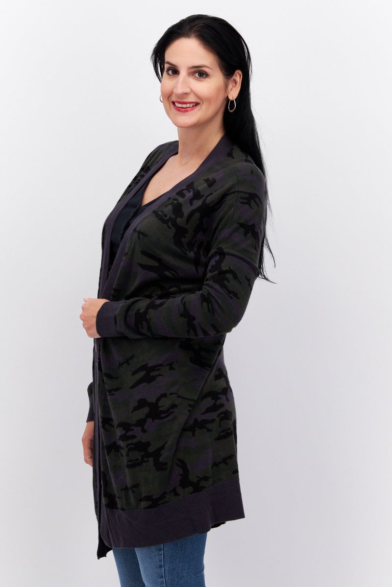 Sanctuary Women Open Front Long Sleeve Camouflage Cardigan, Grey Combo - Image 2