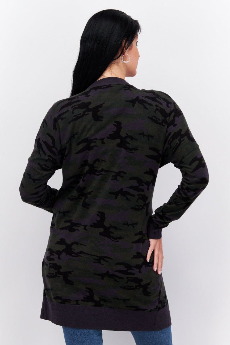 Sanctuary Women Open Front Long Sleeve Camouflage Cardigan, Grey Combo - Image 4
