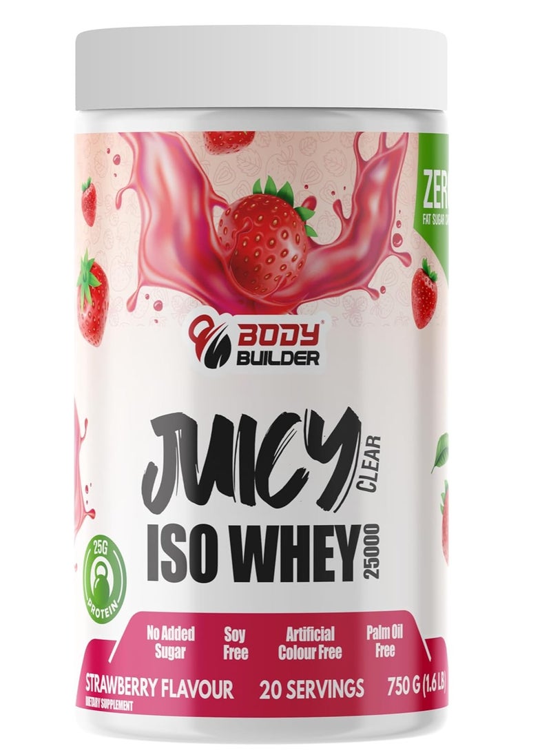 Body Builder Juicy Clear ISO Whey Protein ultra-pure clear whey protein isolate Strawberry 1.6 lb - 20 Servings  - Image 1