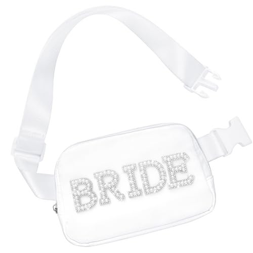 Lamyba Bride Gifts, Bachelorette Gifts for Bride Fanny Pack, Bride to be Gifts for Wedding Day Bachelorette Party Engagement Honeymoon, Pearl Bride Belt Bag White - Image 1