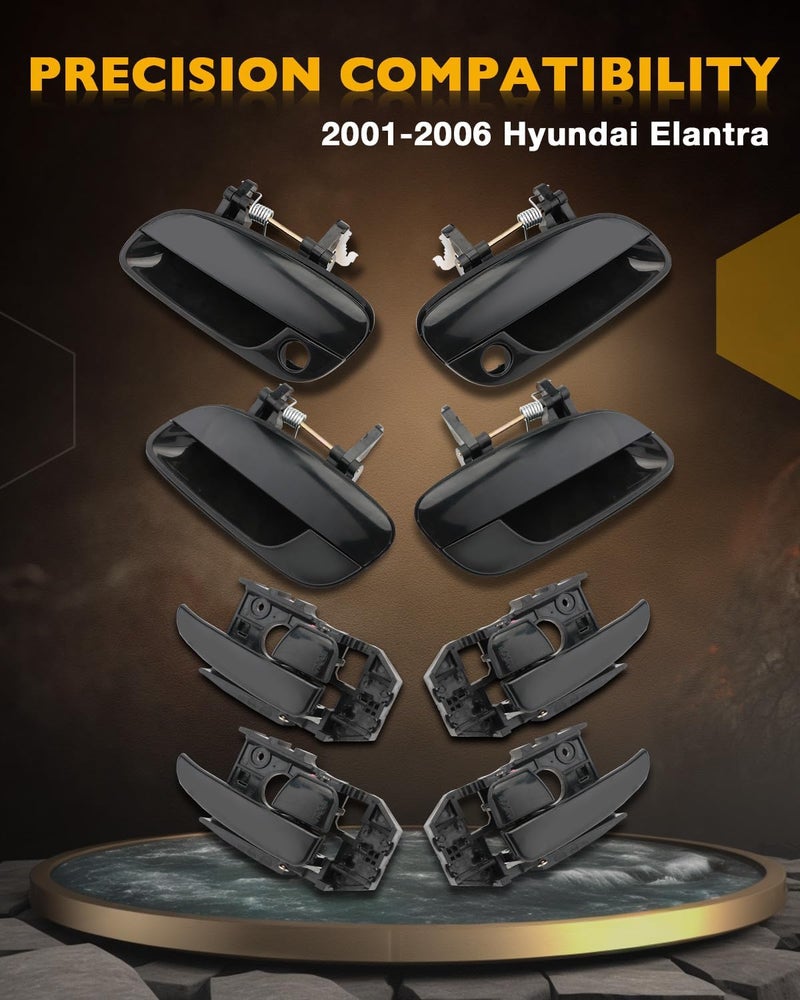 Gledewen Door Handle Set (8PCS), Compatible with 2001-2006 Hyundai Elantra, Interior & Exterior Front & Rear Left Driver & Right Passenger Side, Replaces# 826602D000, 80687, 80688, 80689, 80690, 83452, 83453 - Image 2