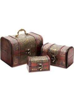 Generic Juvale Set of 3 Small Wooden Treasure Chest Boxes with Flower Motif, Decorative Vintage Style Trunks for Jewelry Keepsakes (3 Sizes)  - Image 2