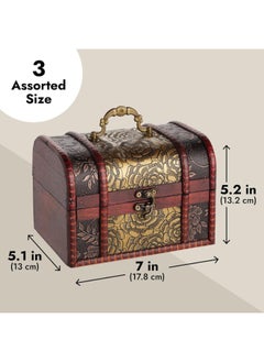 Generic Juvale Set of 3 Small Wooden Treasure Chest Boxes with Flower Motif, Decorative Vintage Style Trunks for Jewelry Keepsakes (3 Sizes)  - Image 3