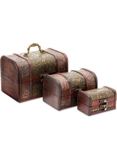 Generic Juvale Set of 3 Small Wooden Treasure Chest Boxes with Flower Motif, Decorative Vintage Style Trunks for Jewelry Keepsakes (3 Sizes)  - Image 1