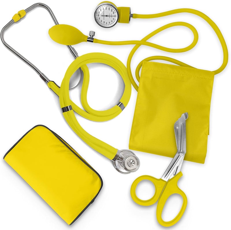 ASA Techmed طقم بداية ممرض EMT: سماعة طبية، جهاز قياس ضغط الدم ومقص EMT 7.5" هدية مثالية للممرضين، طلاب الطب، رجال الإطفاء، الشرطة والاستخدام الشخصي (أصفر) - Image 1