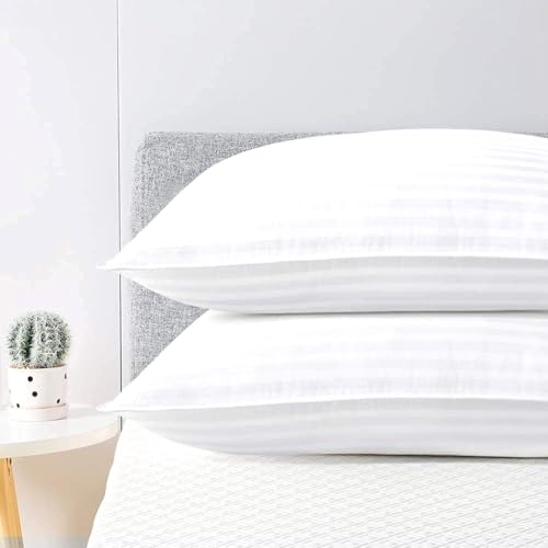AJISH Stripe White Bed Pillows for Sleeping Standard Size Set of 2, 17 X 27 Inch - Ultra Soft Cooling Hotel Quality - Gusseted Microfiber Pillow for Back, Stomach or Side Sleepers, Easy Care - Image 1