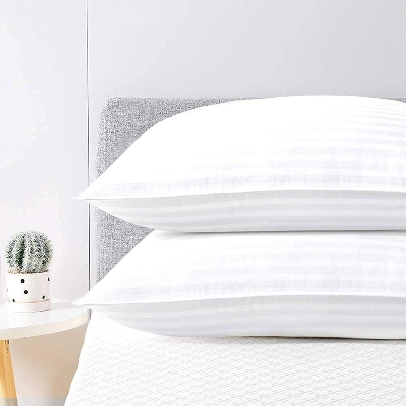 AJISH Stripe White Bed Pillows for Sleeping Standard Size Set of 2, 17 X 27 Inch - Ultra Soft Cooling Hotel Quality - Gusseted Microfiber Pillow for Back, Stomach or Side Sleepers, Easy Care - Image 5