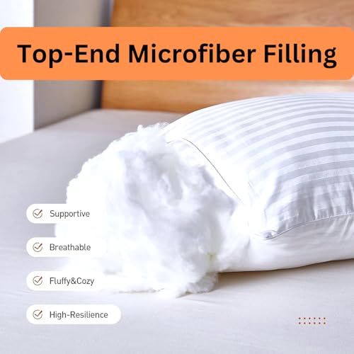 AJISH Stripe White Bed Pillows for Sleeping Standard Size Set of 2, 17 X 27 Inch - Ultra Soft Cooling Hotel Quality - Gusseted Microfiber Pillow for Back, Stomach or Side Sleepers, Easy Care - Image 3