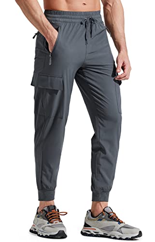 Libin Mens Lightweight Joggers Quick Dry Cargo Hiking Pants Track Running Workout Athletic Travel Golf Casual Outdoor Grey M