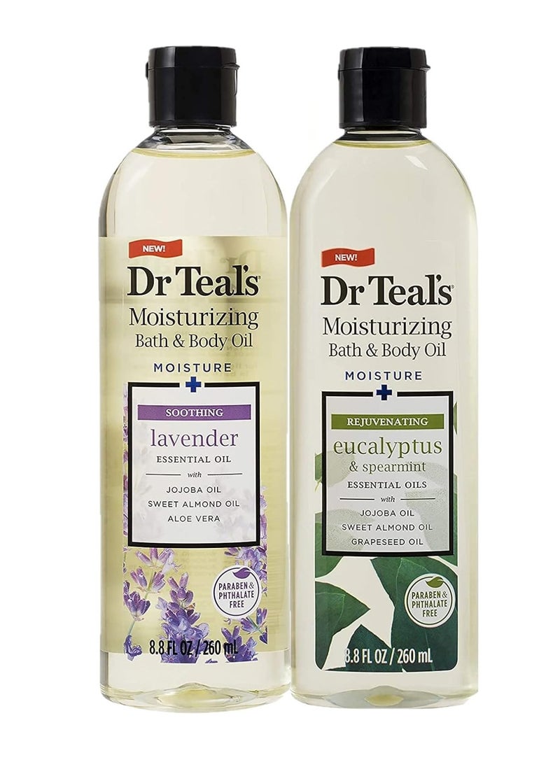 Dr. Teals Dr. Teals Bath & Body Oil Variety Gift Set (2 Pack, 8.8oz Ea.) - Soothing Lavender & Rejuvenating Eucalyptus & Spearmint - Essential Oils Hydrate Skin & Alleviates Daily Stress  - Image 1