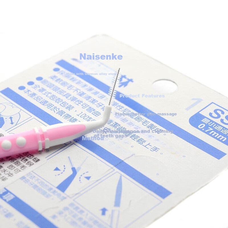Naisenkelin Type I Interdental Brush, Dual-Color Portable Interdental Brush for Orthodontics, 12 Pieces*1 Card, SSS Size