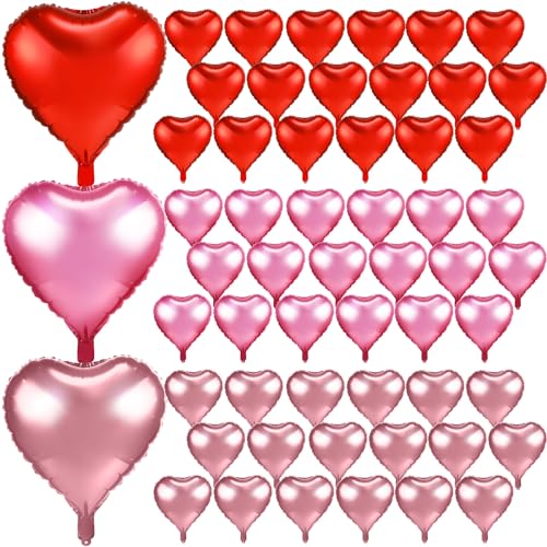 Lunmon 60 Pieces 18 Inch Valentines Day Heart Foil Balloons Bulk Large Love Heart Shaped Balloons for Valentines Day Decorations Room Party PropsRed Pink Rose Gold - Image 1