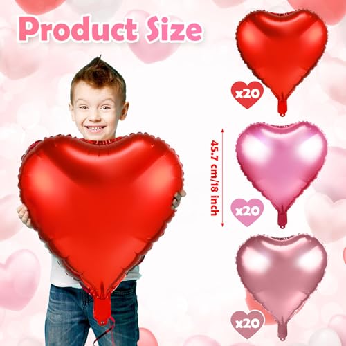 Lunmon 60 Pieces 18 Inch Valentines Day Heart Foil Balloons Bulk Large Love Heart Shaped Balloons for Valentines Day Decorations Room Party PropsRed Pink Rose Gold - Image 5