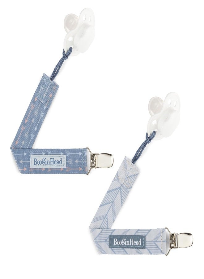 BooginHead by Infantino PaciGrip 2-Pack Pacifier Clips - Universal Fit, Gentle on Clothes, Keeps Pacifiers Clean & Close, Ages 0-36 Months, Blue Arrows - Image 2