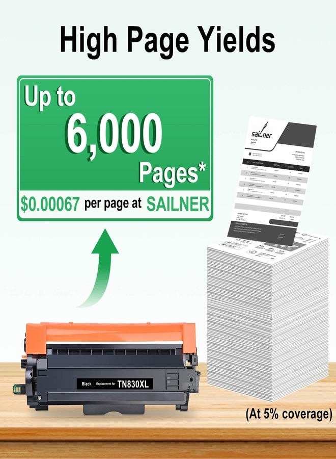 SAILNER TN830XL Toner Cartridge Replacement for Brother TN830 TN830XL Black Toner Compatible with HL-L2460DW DCP-L2640DW DCP-L2640DW HL-L2405W MFC-L2820DW Printer (2 Pack) - Image 2