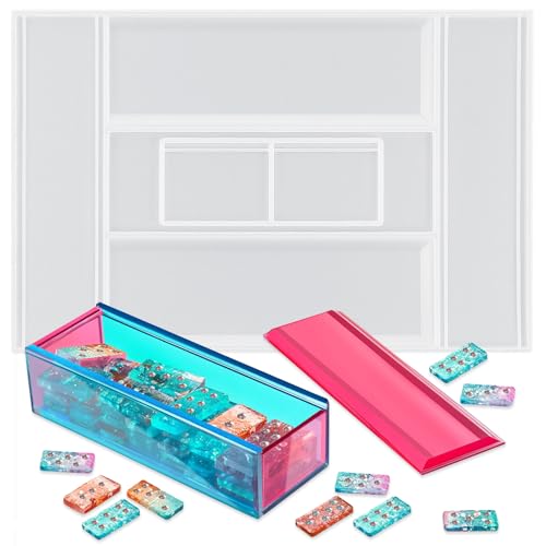 Trinkrittey Dominoes Storage Box Resin Mold Silicone Epoxy Resin Mold Domino Molds Domino Box Jewelry Storage Case Epoxy Resins Casting for DIY Craft Tool Jewelry Home Decoration Dominos Game Silicone - Image 1