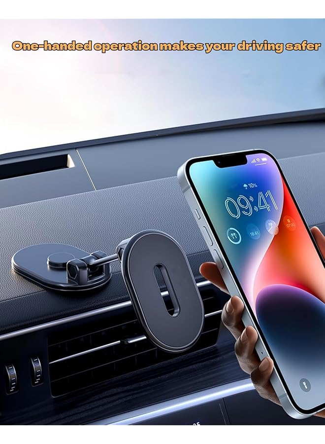 KASTWAVE Phone Mount Magnetic, Alloy Folding Magnetic Phone Holder For Car, Super Strong 8 Magnet With Metal Plate Car Magnetic Phone Holder 360°Rotation Universal Dashboard Phone Car Mount For All Smartphone - Image 3