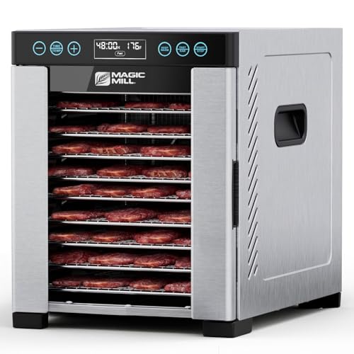 Magic Mill Pro Food Dehydrator Machine  10 Stainless Steel Trays  Dryer for Jerky Dog Treats Herb Meat Beef Fruit  Keep Warm Function Digital Timer and Temperature Control ETL Approved