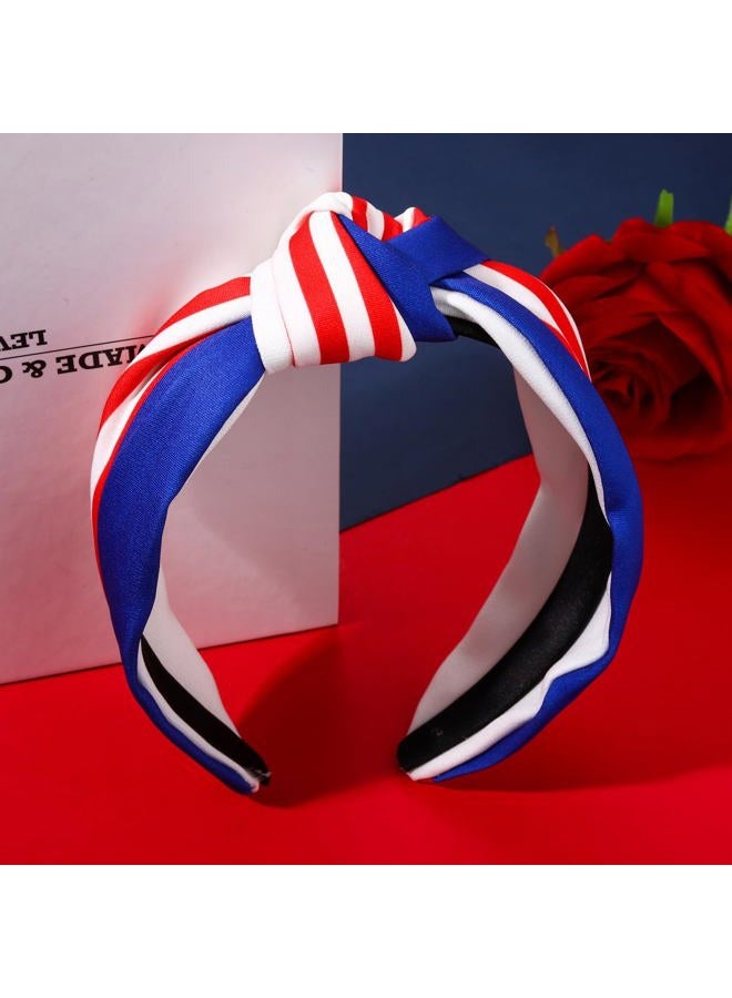 HSWE American Flag Knotted Headbands for Women 4th of July Patriotic Hairbands Stars Stripes Independence Day Headpiece Red White Blue Wide Top Knot Hair Hoop - Image 5