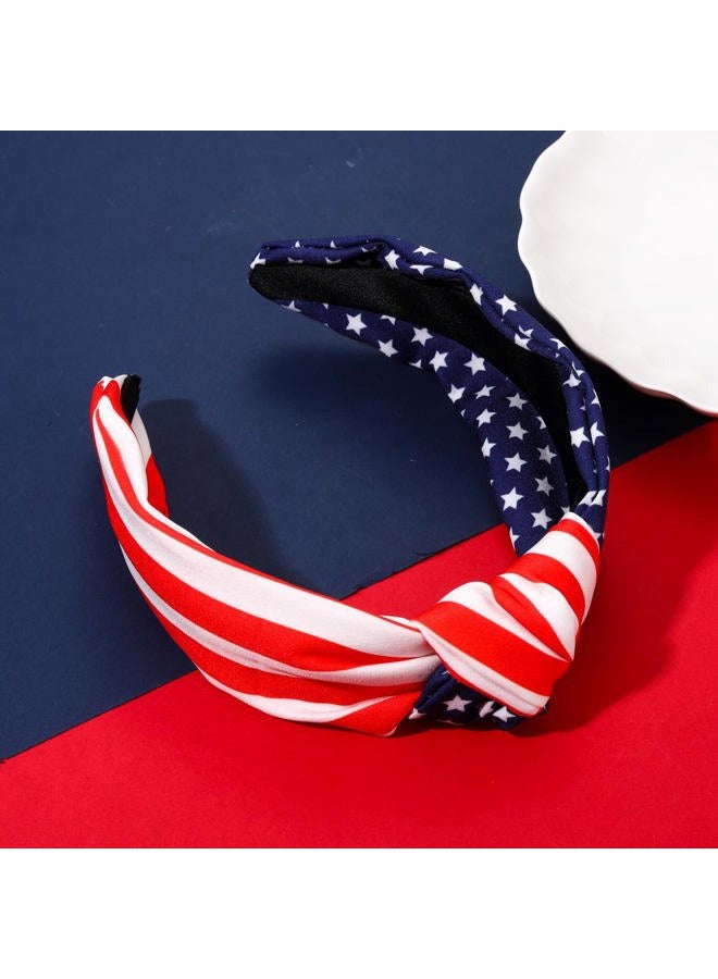 HSWE American Flag Knotted Headbands for Women 4th of July Patriotic Hairbands Stars Stripes Independence Day Headpiece Red White Blue Wide Top Knot Hair Hoop - Image 2