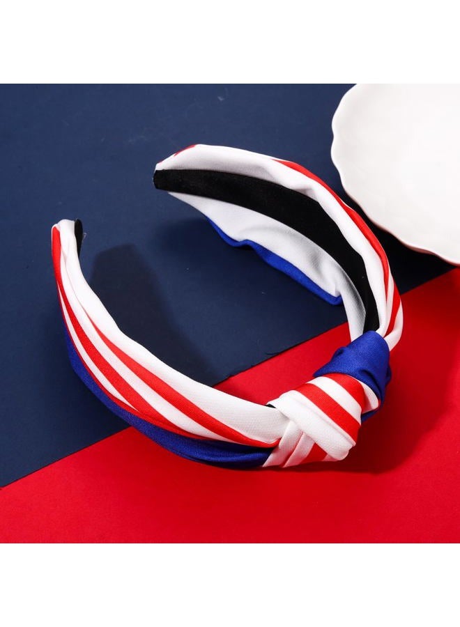 HSWE American Flag Knotted Headbands for Women 4th of July Patriotic Hairbands Stars Stripes Independence Day Headpiece Red White Blue Wide Top Knot Hair Hoop - Image 3