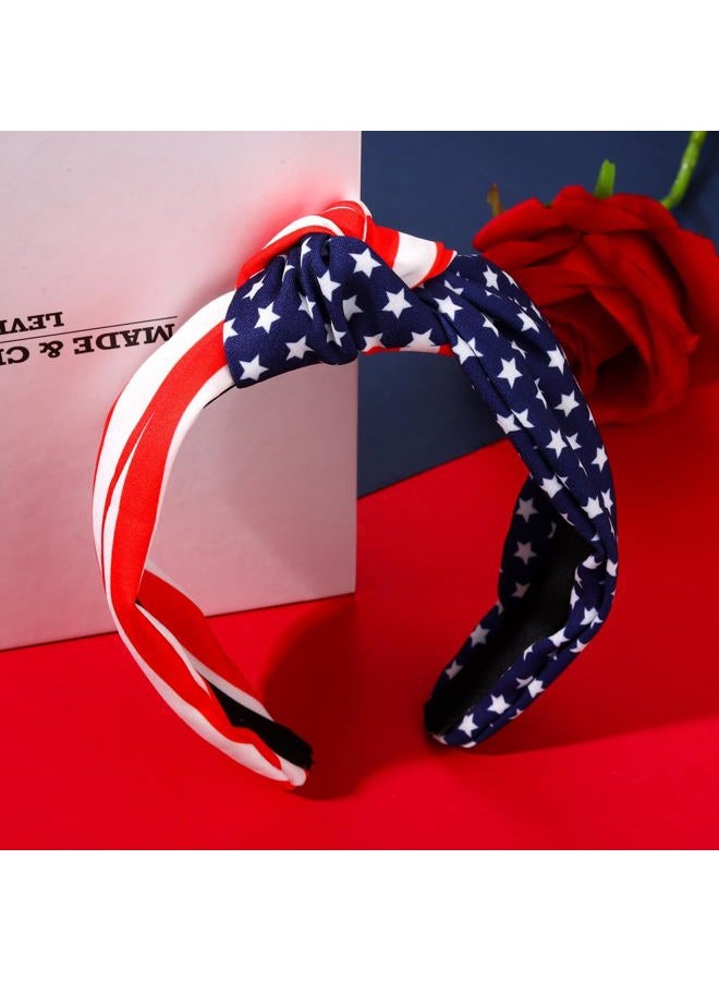 HSWE American Flag Knotted Headbands for Women 4th of July Patriotic Hairbands Stars Stripes Independence Day Headpiece Red White Blue Wide Top Knot Hair Hoop - Image 4
