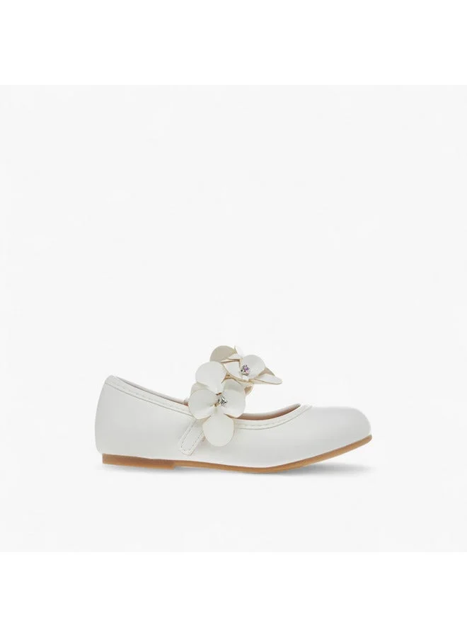 Girls Floral Applique Ballerina Shoes with Hook and Loop Closure