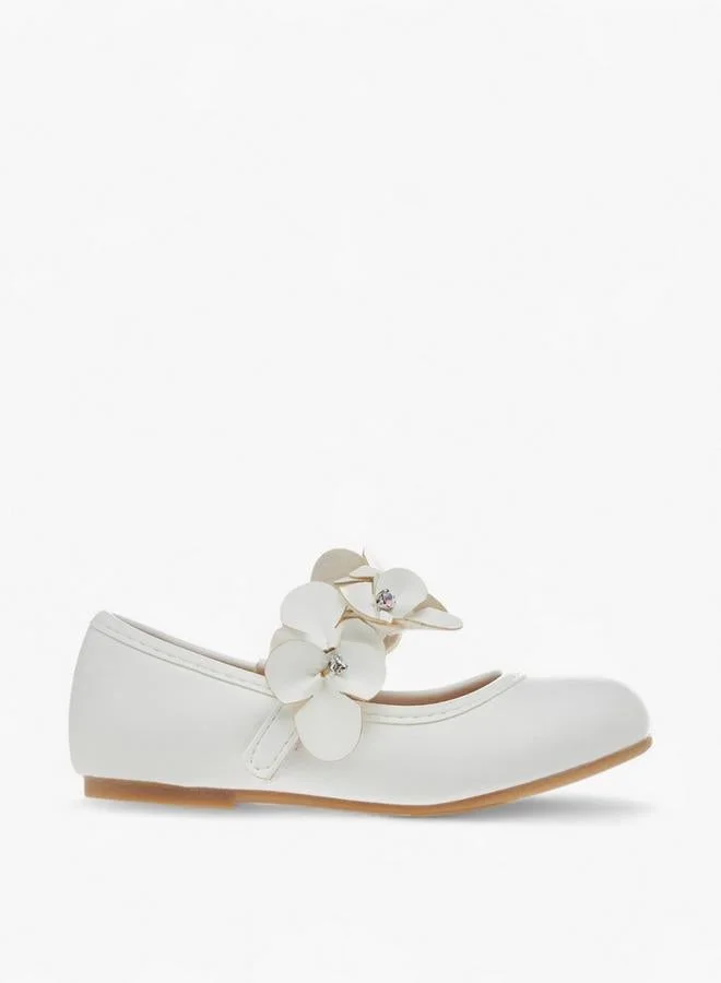 Flora Bella By Shoexpress Flora Bella Floral Applique Ballerina Shoes With Hook And Loop Closure