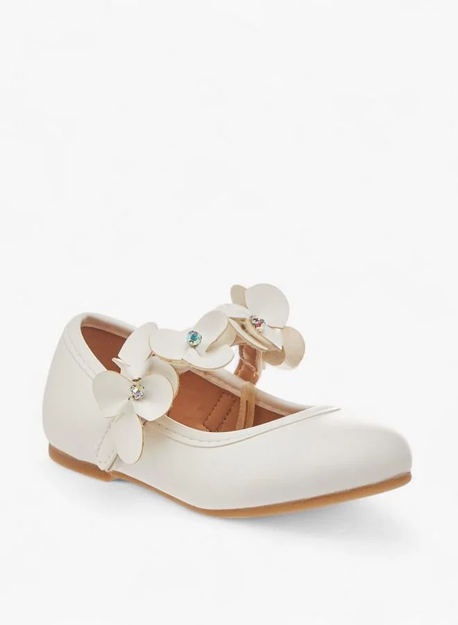 Flora Bella By Shoexpress Flora Bella Floral Applique Ballerina Shoes With Hook And Loop Closure